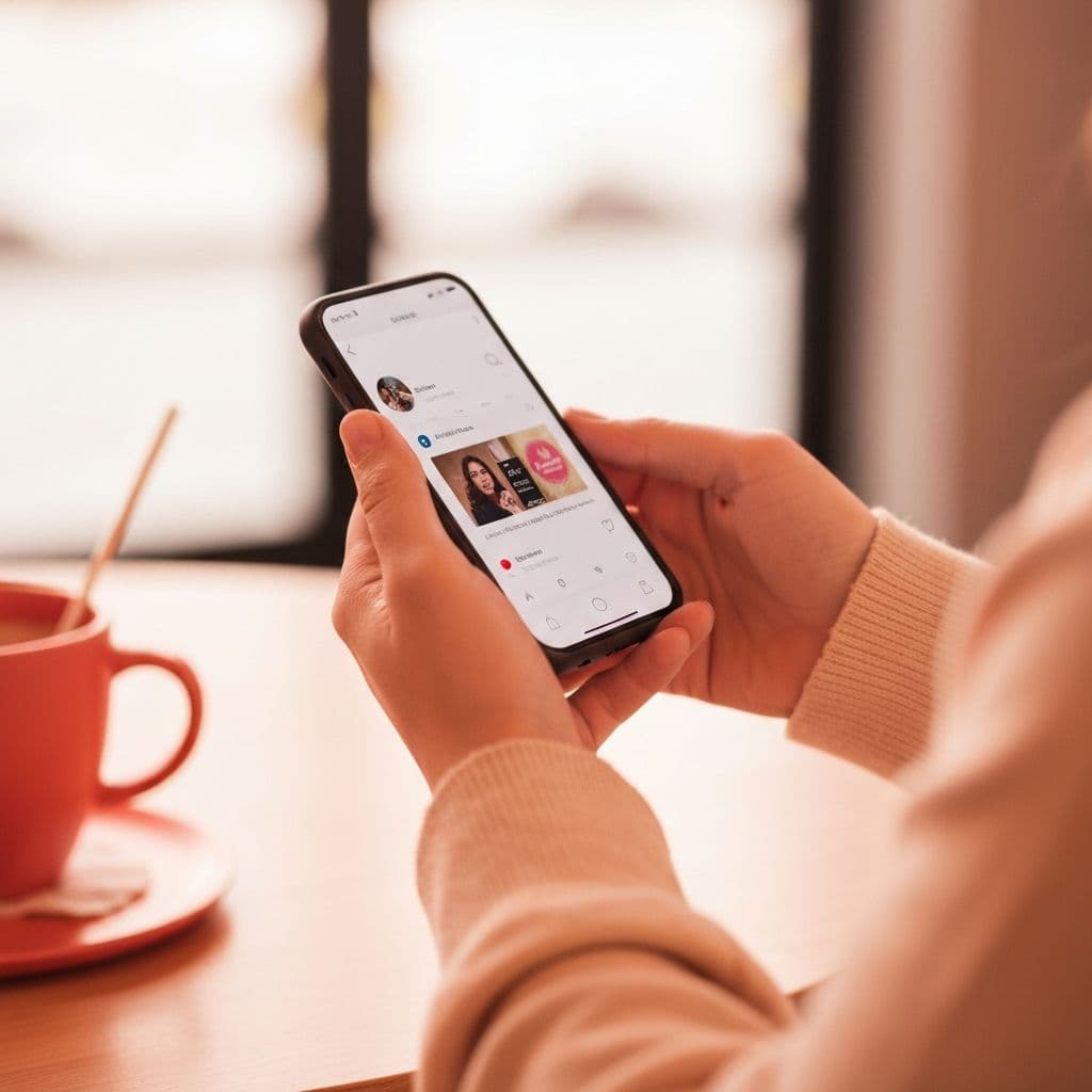 Hands holding a phone filming short-form video content